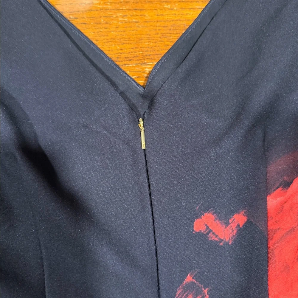 Donna Karan Black Dress with Red Floral Design - SIZE 2 - NWOT - Picture 8 of 8